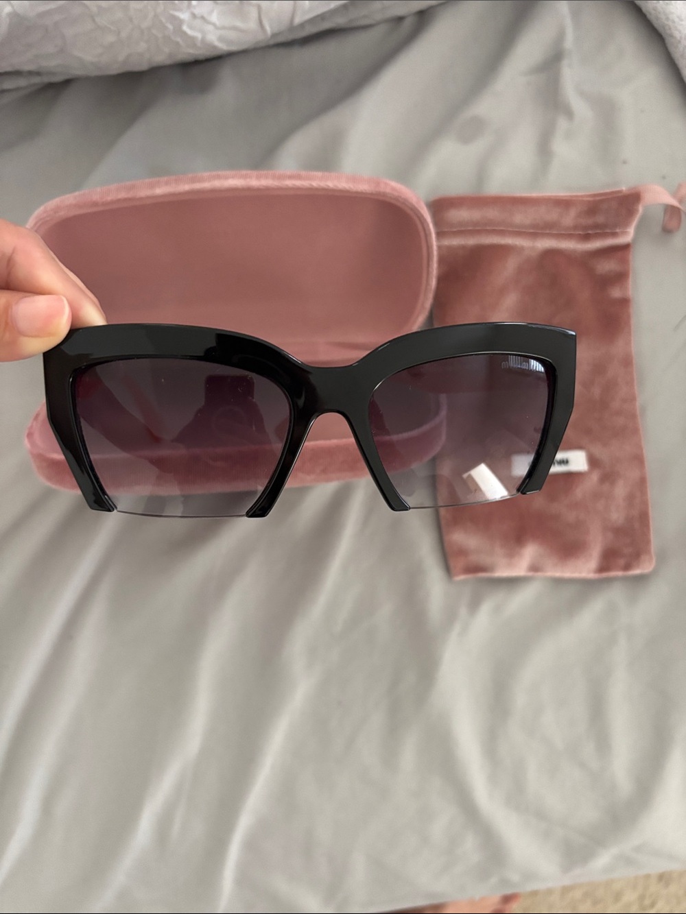 Miu Miu Black & Red Cat-Eye Cut off Sunglasses